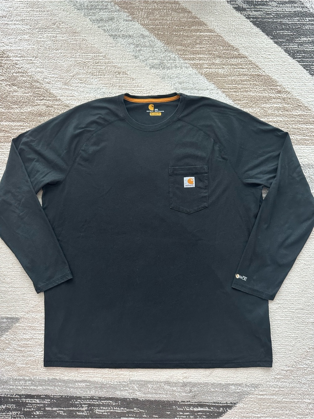 Carhartt Force Relaxed Fit Black Long-Sleeve Pocket Tee Size 2XL